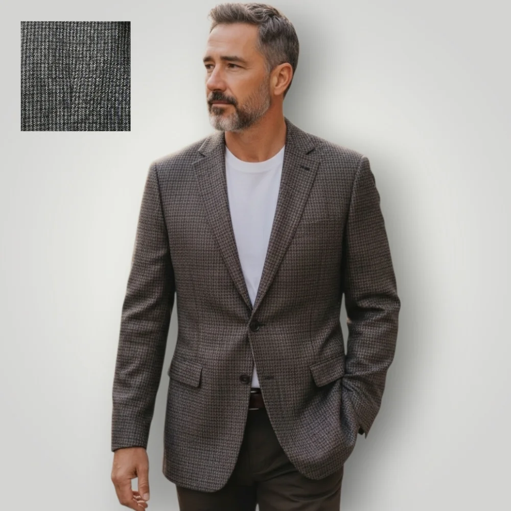 Chaps 48R Wool Blazer Houndstooth Elbow Patches Dark‎ Academia Professor Vintage